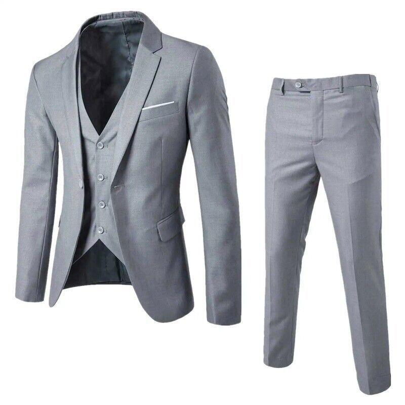 Korean Slim Fit Wedding Suit 3pc Set Jacket Vest Pants Business Formal
