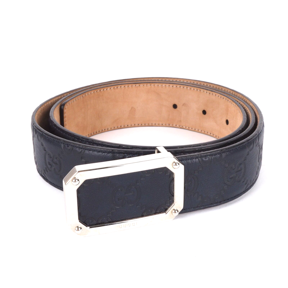 GUCCI 162946 Guccissima leather men's belt size 100 luxury square buckle