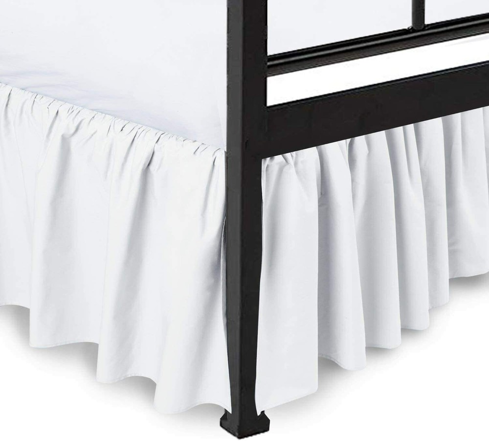 Ruffled Bed Skirt with Split Corners Queen White  21inch Drop 100% Cotton 600 TC