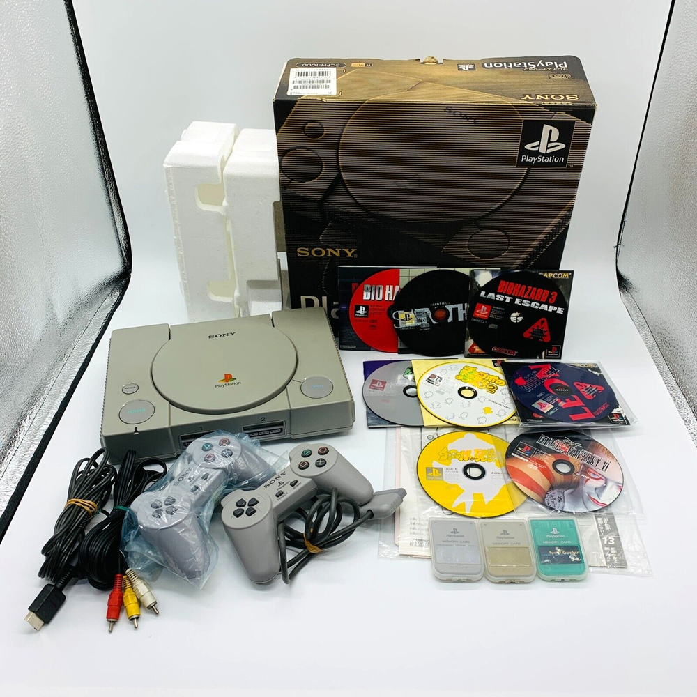 Sony PlayStation PS1 SCPH-1000 Console Boxed with 8 Games, 2 Controllers, and Memory Card for Retro Gaming Enthusiasts