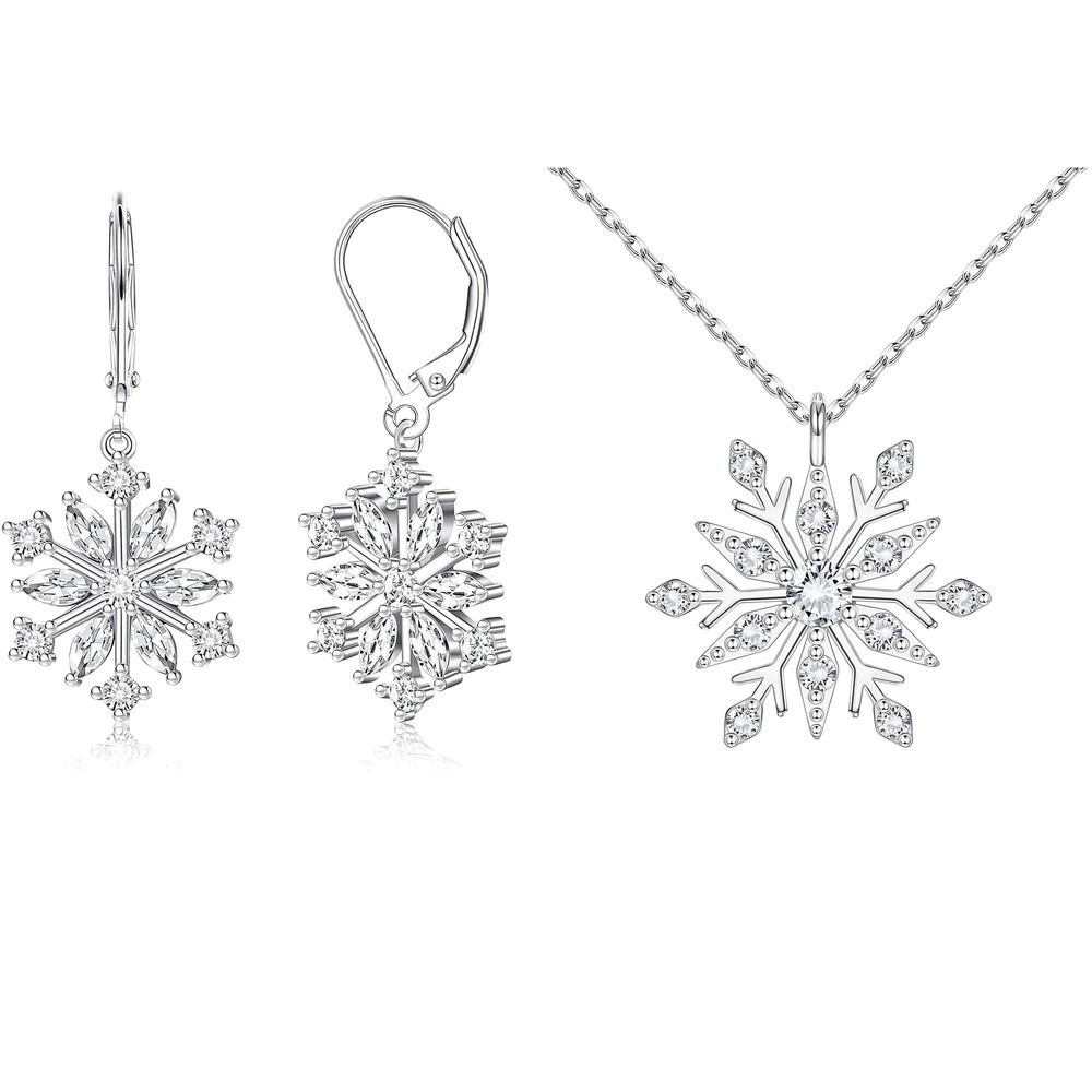 Milacolato 925 Sterling Silver Snowflake Jewelry Sets for Women 18K White Gol...
