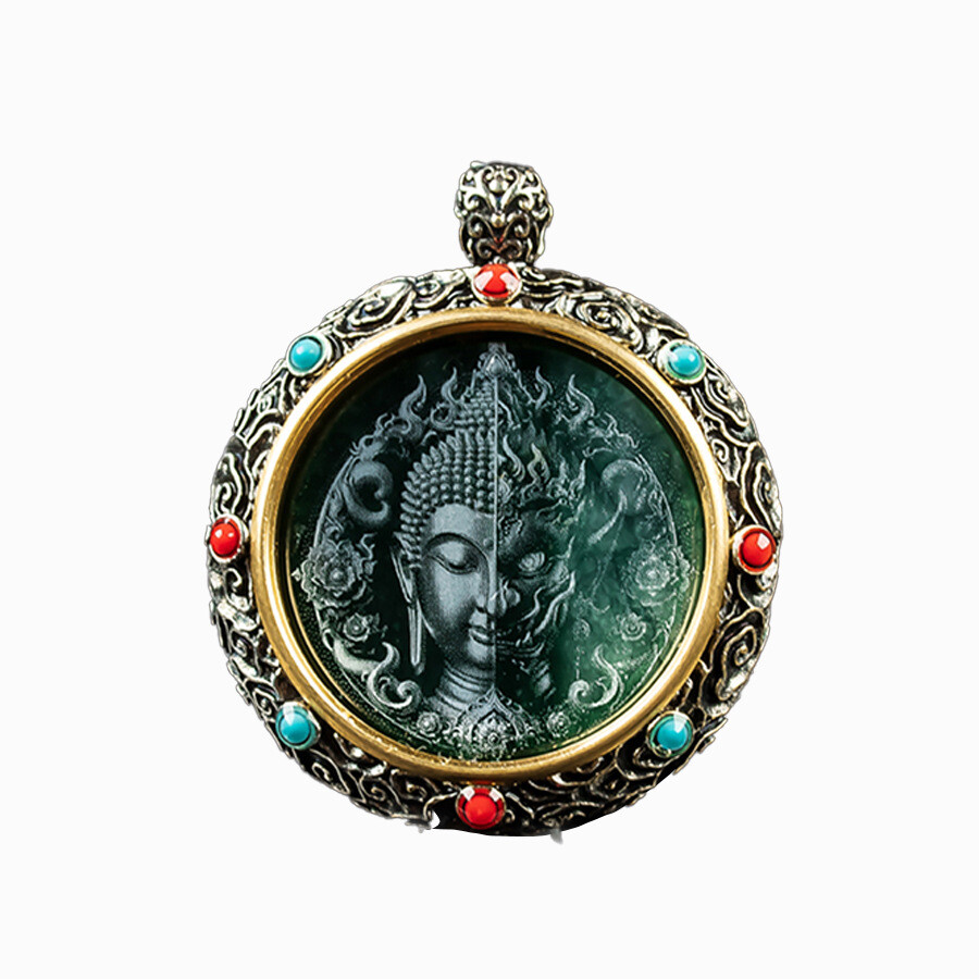 Certified Natural A-Grade Jadeite Sakyamuni Thought Transfer Wheel Pendant