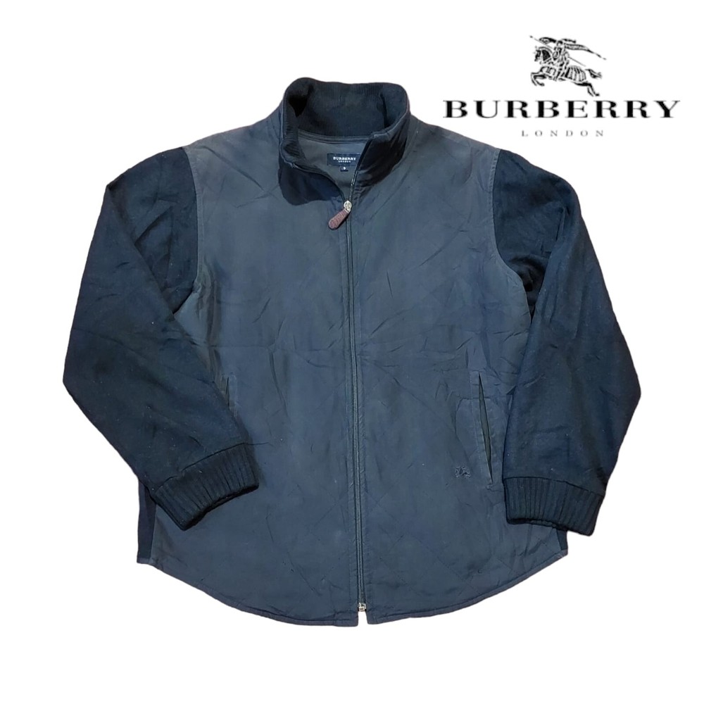 Vintage BURBERRY London Quilted Jacket Full Zip Bomber Blue Color  Size S