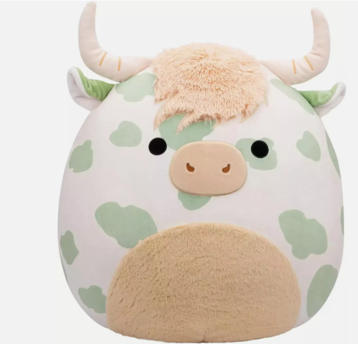 Squishmallows 14 Inch Celestino Green Spotted Cow Plush with Furry Belly
