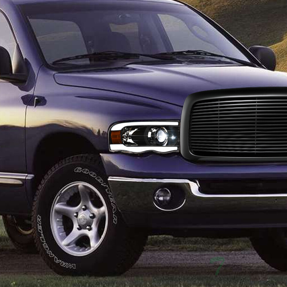 TLAPS For 02-05 Ram Sequential Blk Full LED Projector Headlights+Matte H Grille