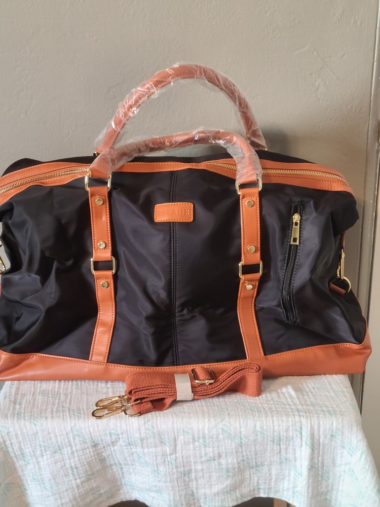 Olfamn 20.5-Inch Travel Duffle Bag Black/Brown with Adjustable 45-Inch Strap