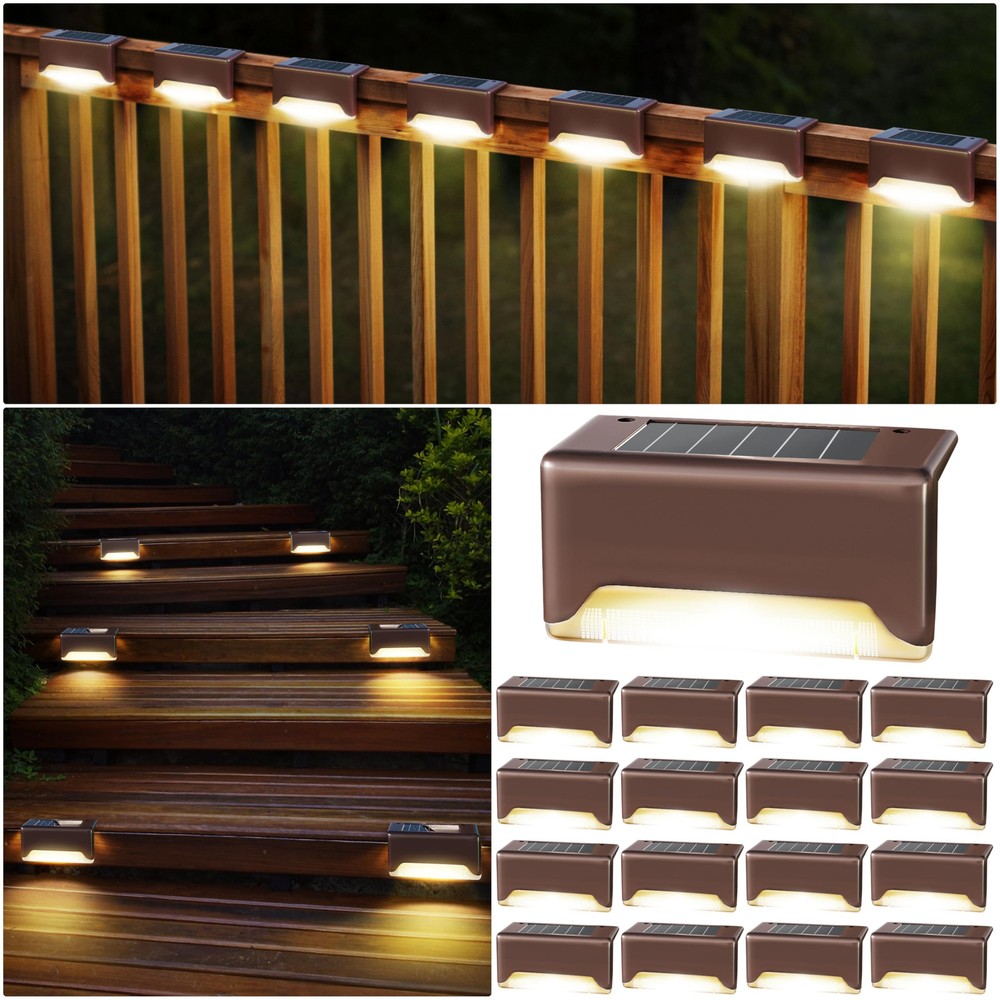 16-Pack Solar LED Deck Lights - Waterproof Outdoor Lighting for Decks & Patios