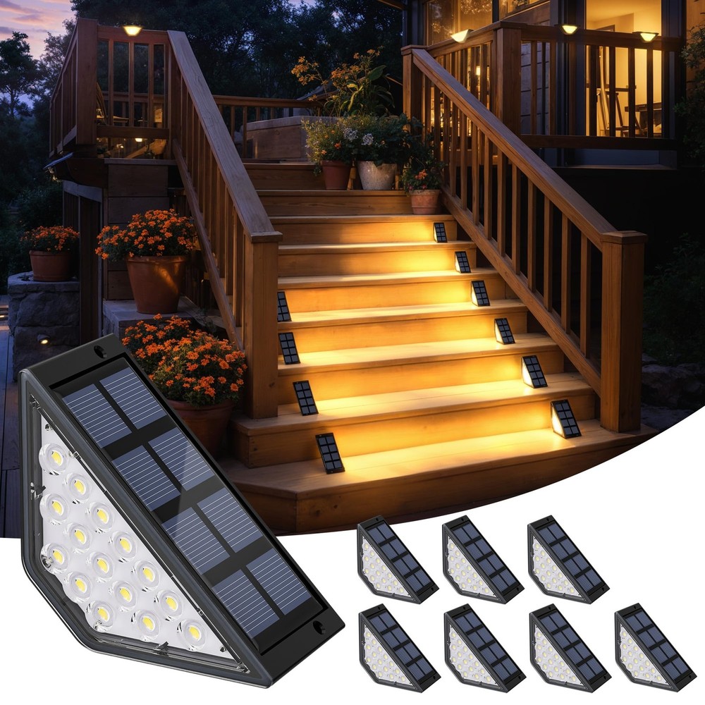 8 Pack Solar LED Step Lights for Outdoor Stairs – Waterproof & Energy-Efficient
