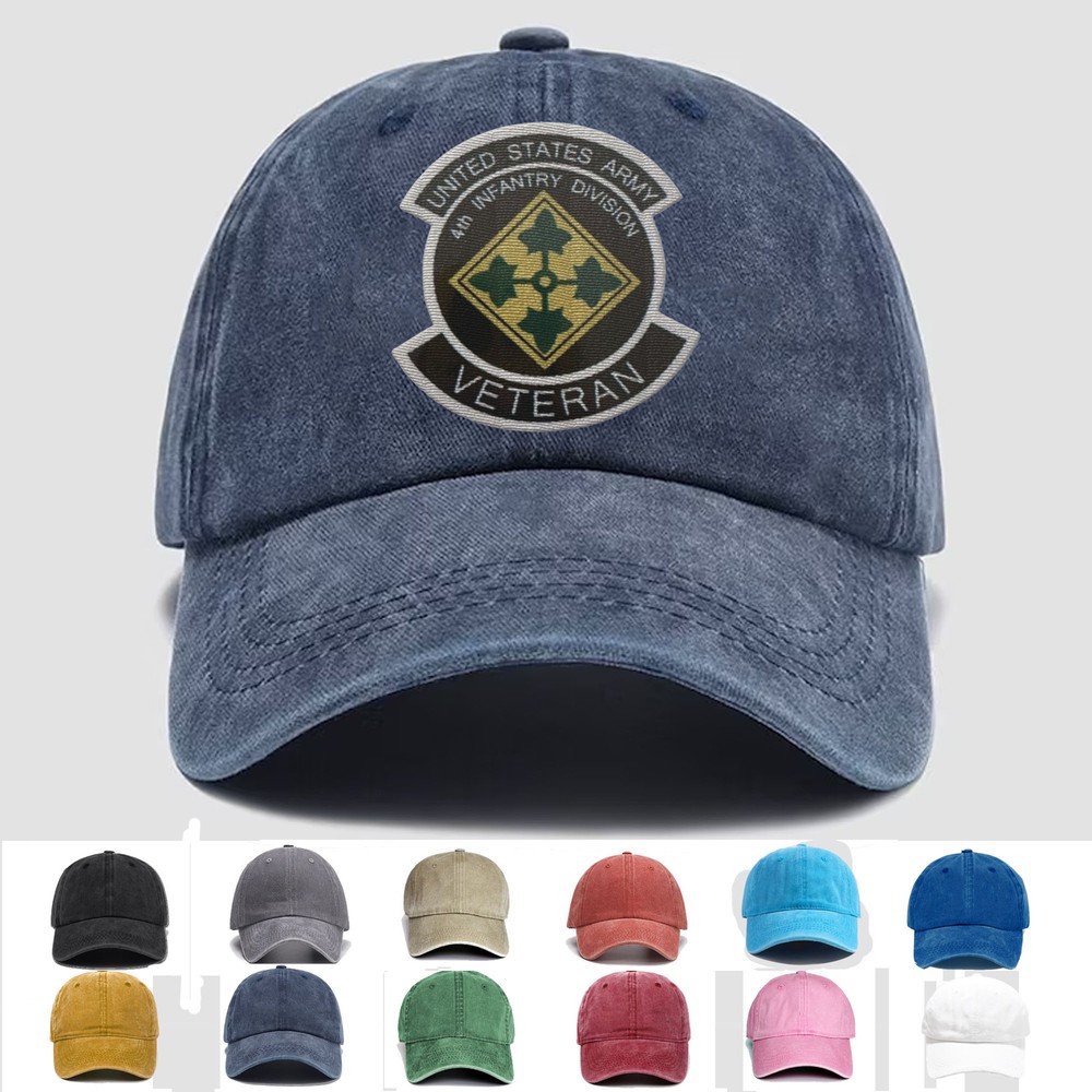 Custom Embroidered Hat US Army 4th Infantry Division Veteran, Trucker Hat, Gift