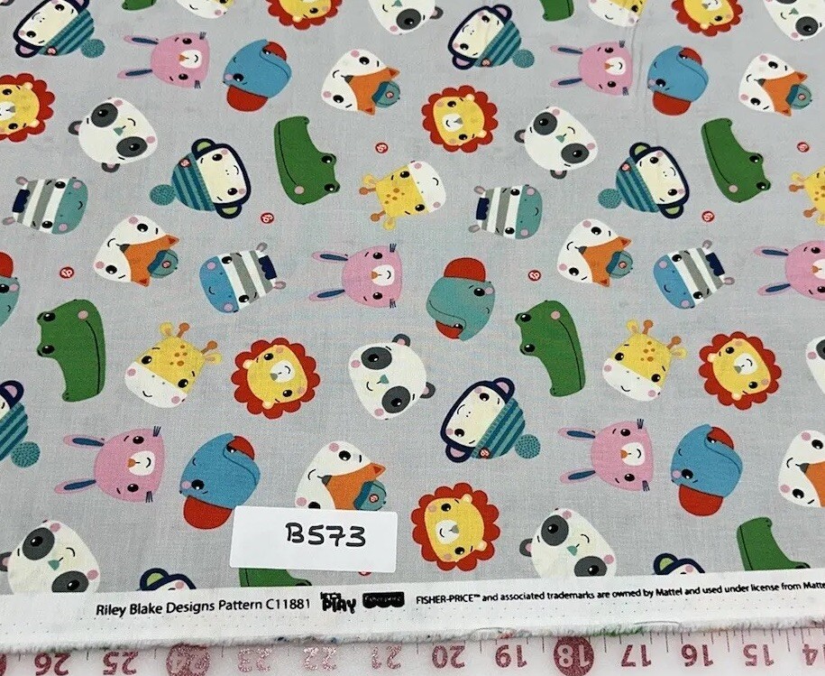 ‘Let’s Play’ Fisher Price Animal Toys Cotton Quilt Fabric by the Half Yard