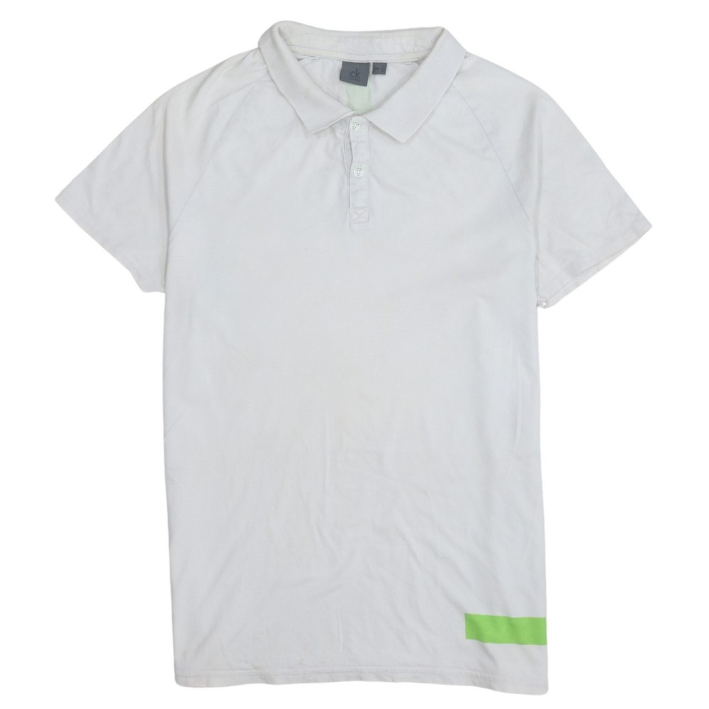 Calvin Klein Mens Polo Shirt White Cotton Neon Trim Short Sleeve Tennis Golf M