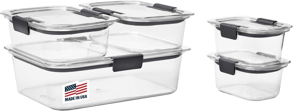 Rubbermaid Brilliance Food Storage Containers, Set of 5 (10 Pieces), BPA-Free, L