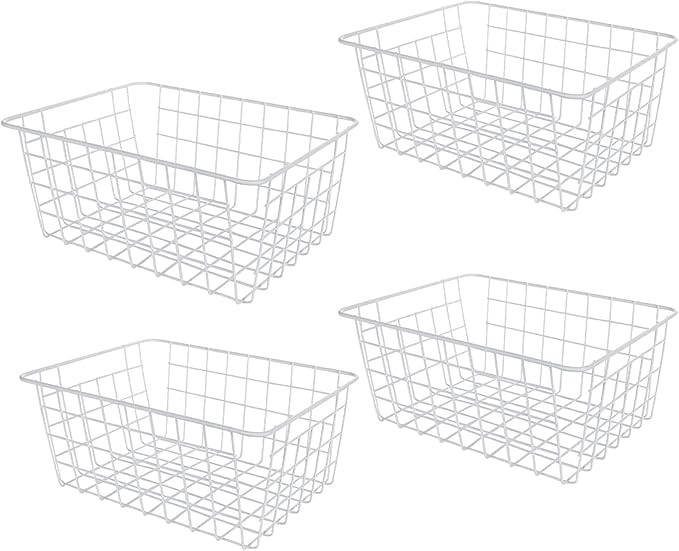 4Pack Deep Freezer Organizer Bins Stackable Wire Basket for Organizing Metal Wir