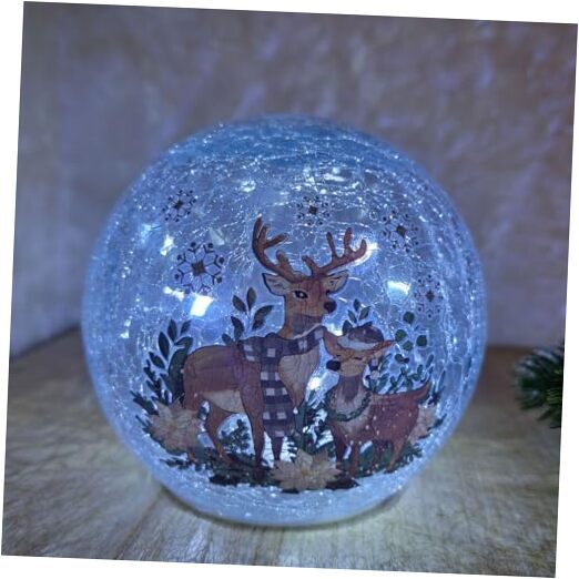 Light Up Christmas Table Decor, 4.72'' Reindeer Crackled Glass Deer Globe