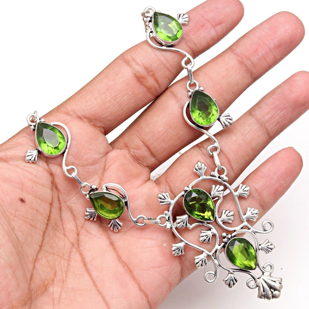 Peridot Quartz Gemstone Pendant Necklace Jewelry Set 18-20 Inches