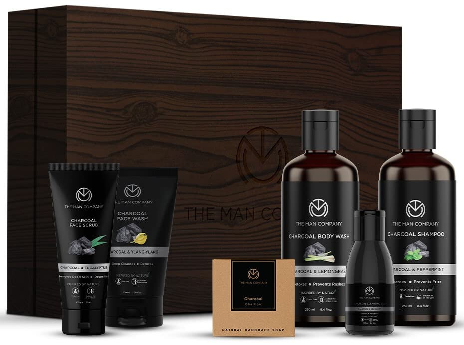 The Man Company Charcoal Grooming Kit Set of 6 Body Wash Shampoo Face Scrub Wash