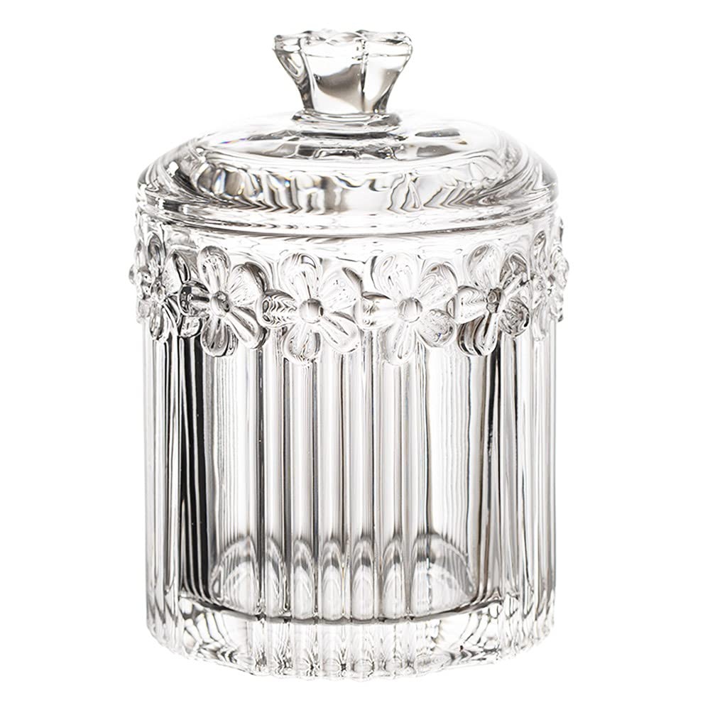 Crystal Glass Flower Candy Dish with Lid for Storage or Swabs
