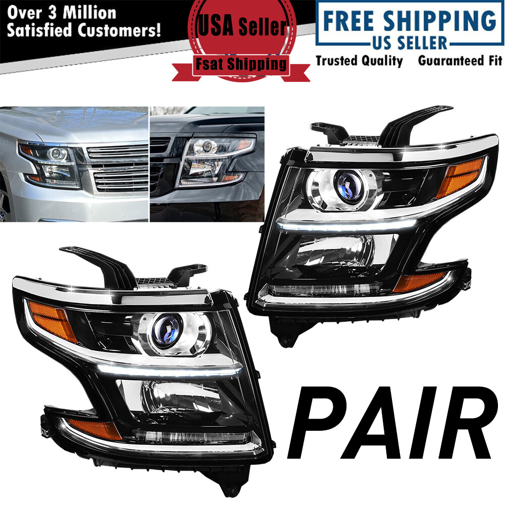Fits 2015-2020 Tahoe Suburban Black Projector Headlight Driver Passenger Side 2x