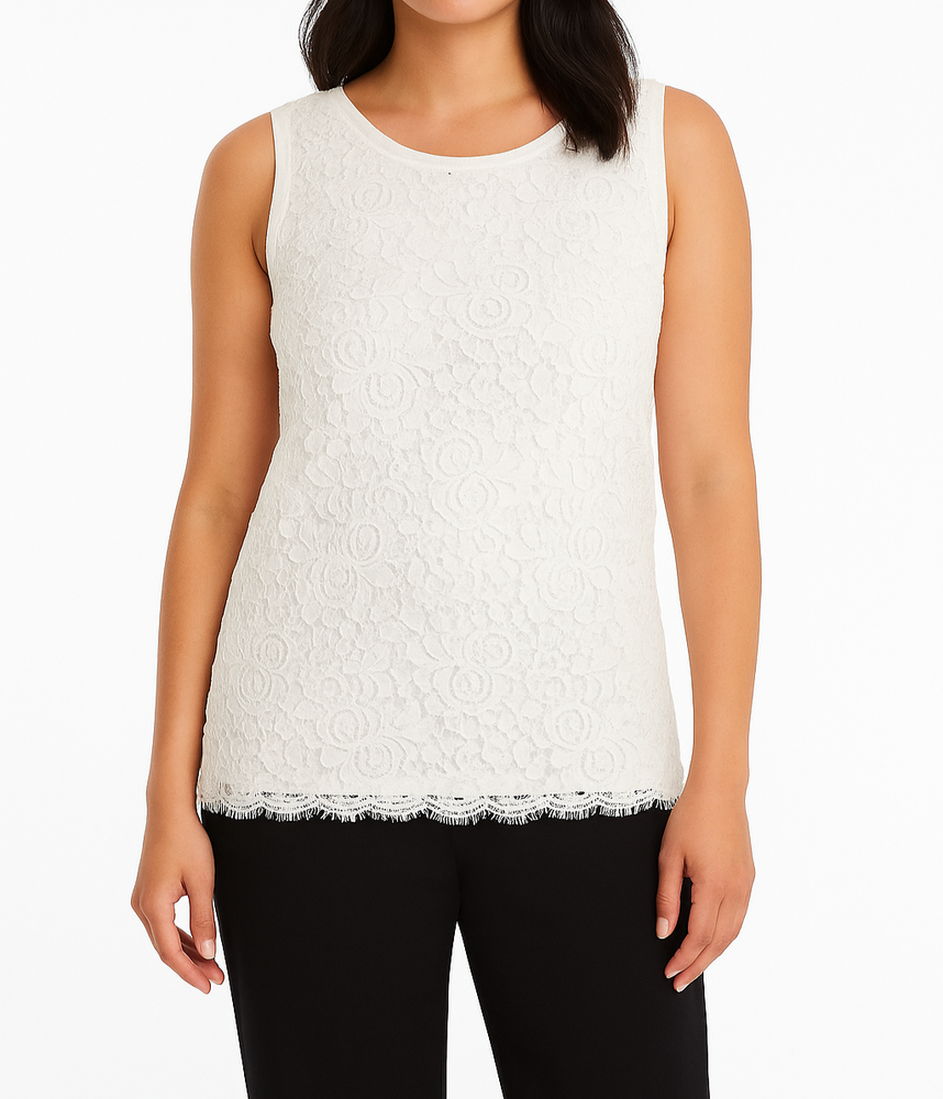 Chico’s Women’s White Lace Sleeveless Top Size 1 (M) Floral Crochet Overlay