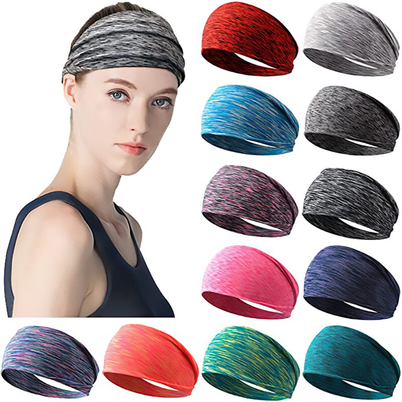 Striped Gradient Unisex Sweat-Absorbing Sport Yoga Elastic Hairband with Wide Design