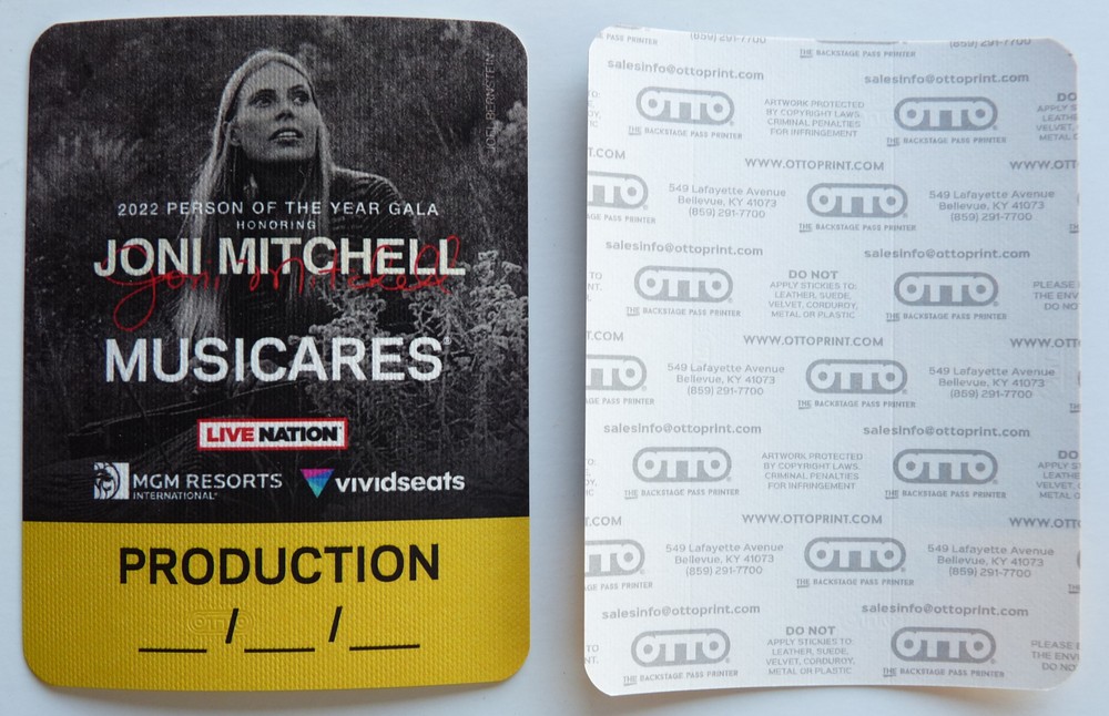 Joni Mitchell Musicares 2022 Yellow Production Concert Tour Backstage Pass D19