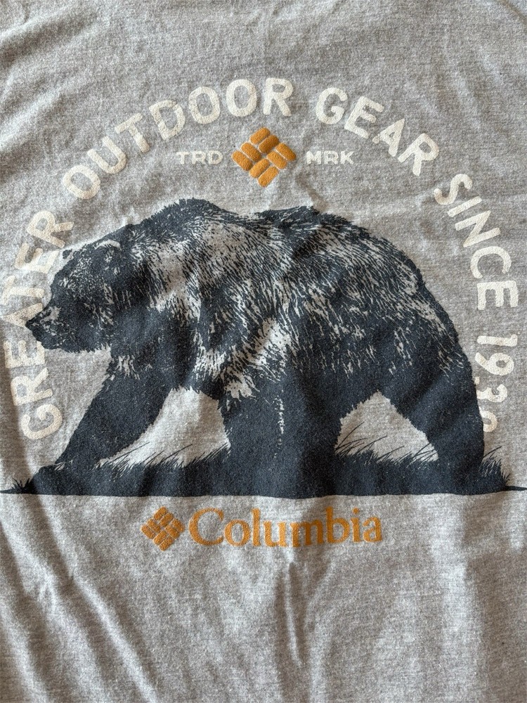 Columbia Men's Grey Grizzly Bear Graphic Short Sleeve T-Shirt Size Medium