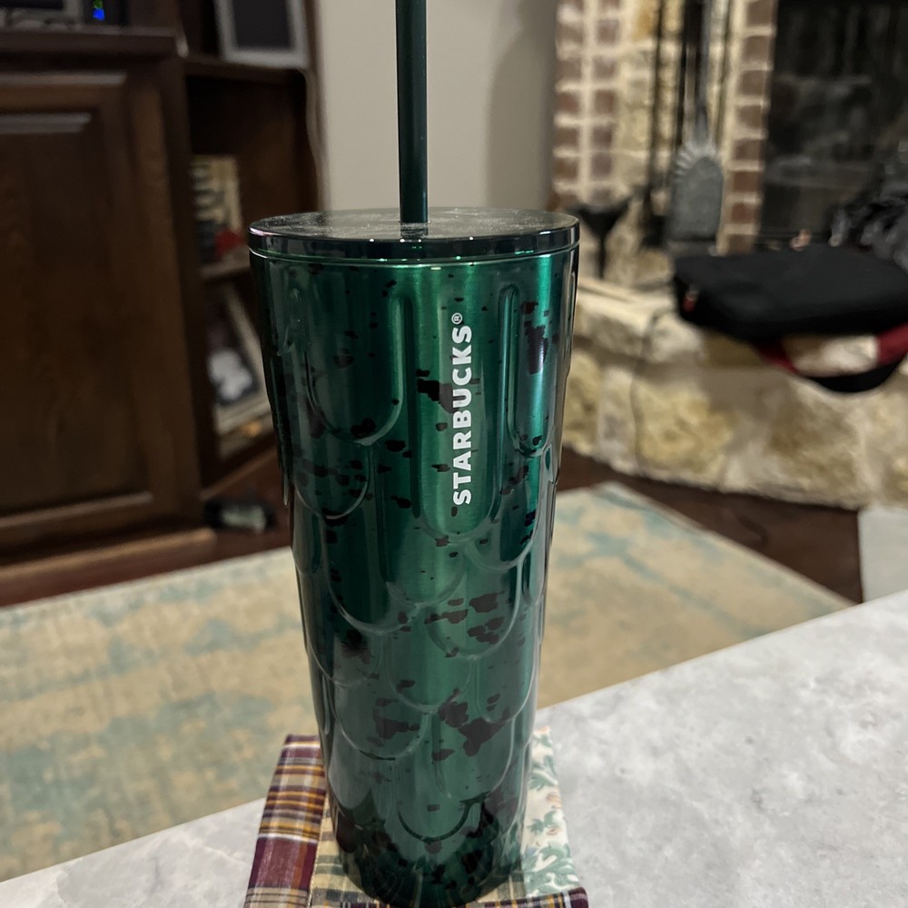 Starbucks 2024 Mermaid Scales 24oz Tumbler in Green & Black Spotted Design