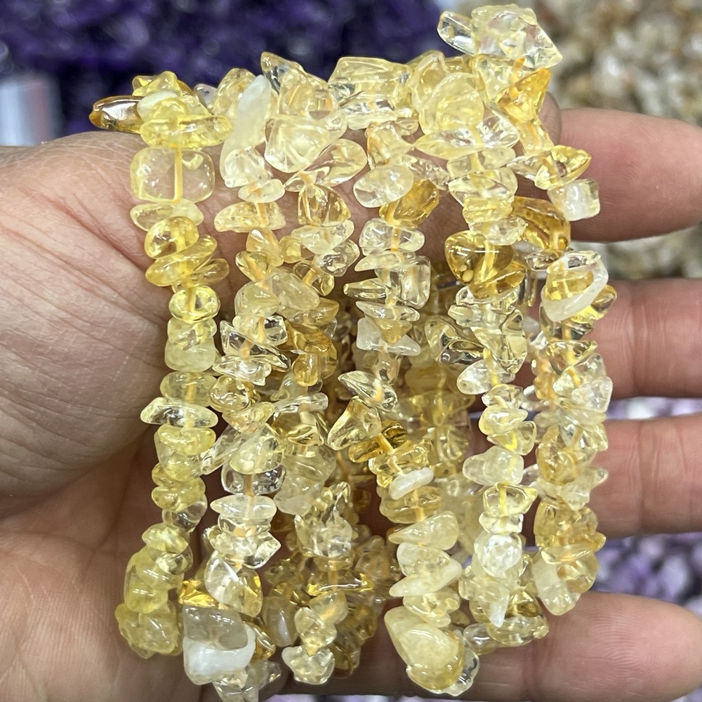 Wholesale Lot 6 Pcs 7.5 Inch Natural Citrine Stretch Crystal Bracelet