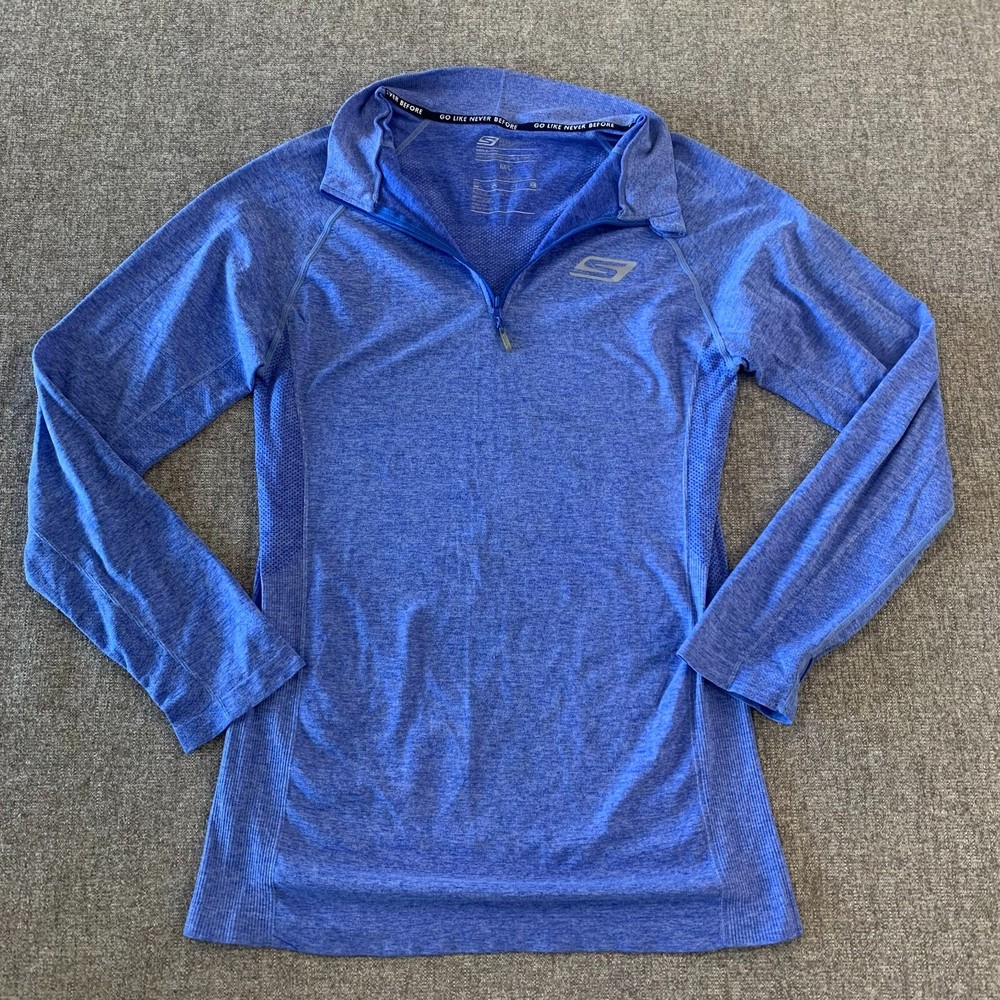 Skechers Blue Pullover Womens Sz M/L Collared Zip Athletic Stretch Thumb Holes
