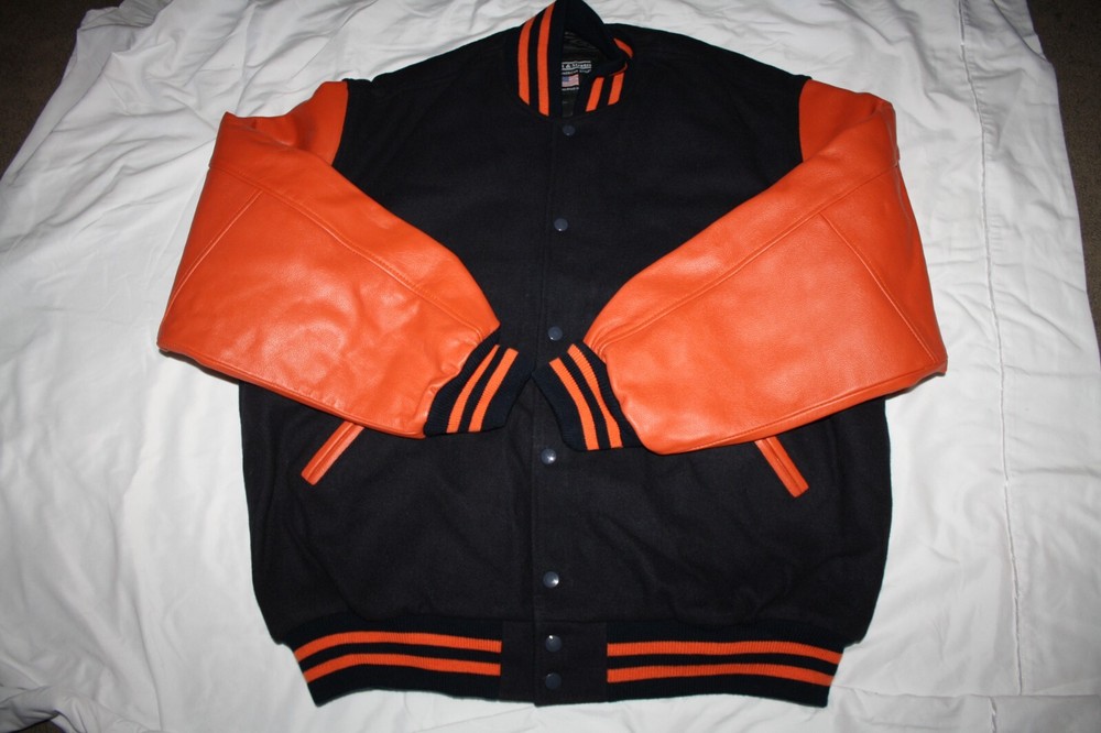 Vintage STEWART STRAUSS Letterman Jacket MENS Wool LEATHER BENGALS ORIOLES 2XL
