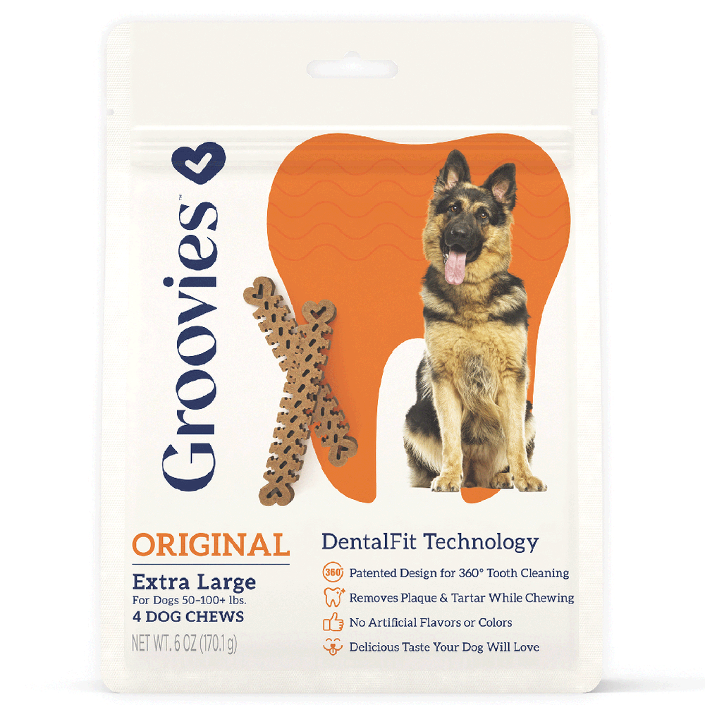 GROOVIES Dog Dental Chews 6oz X Large 4ct
