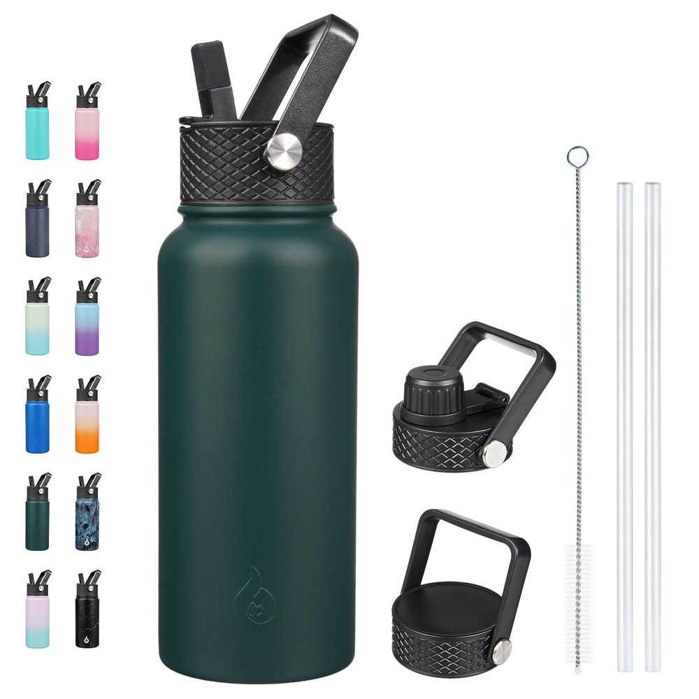 Insulated Water Bottles with Straw Lid, 32oz Metal Large Water Bottle with 3 ...