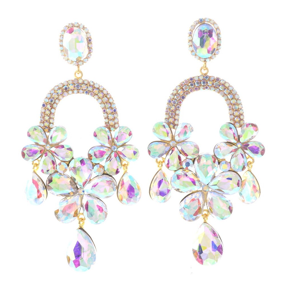 Gold Tone Metal Rhinestone Large Crystal Chandelier Post Earrings ESE9967-GAB