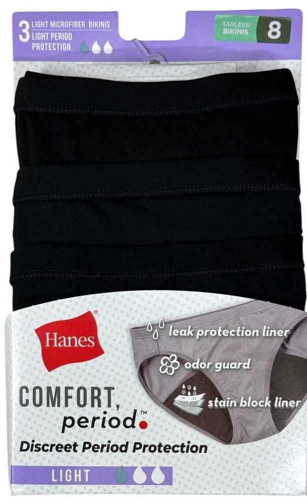 Hanes Women’s Comfort 3-Pack Bikini Underwear Black Light Size 8 XL