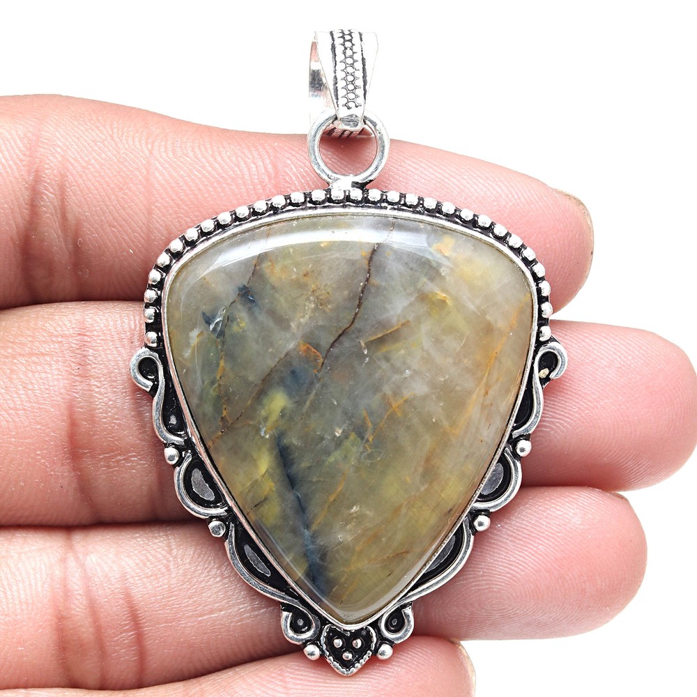 Silver Jasper Gemstone Pendant Necklace 2.25 Inch Valentine Gift