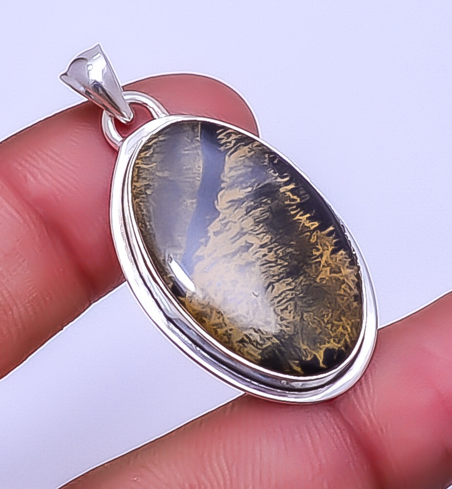 Honey Dendritic Opal - Mexico 925 Sterling Silver Pendant 1.72