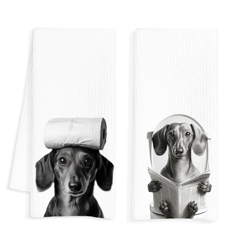 Dachshund Gifts Bathroom Hand Towels Set of 2, Weiner Dog Hand Towels for Bat...