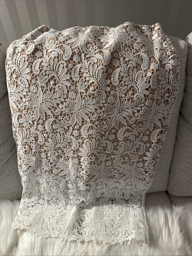 WHITE HOUSE BLACK MARKET Women's Straight Pencil Embroider Tiered White Skirt 8