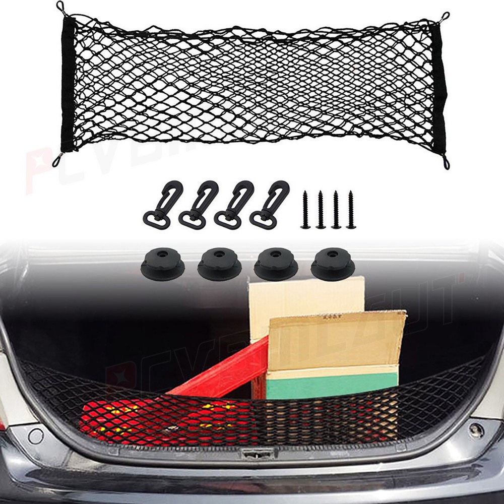 Car Rear Cargo Net with 4 Hooks Elastic Black Storage Organizer