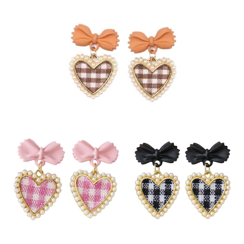 Bowknot Ear Drop Heart Pendant Dangle Earrings for Women Jewelry Ornament