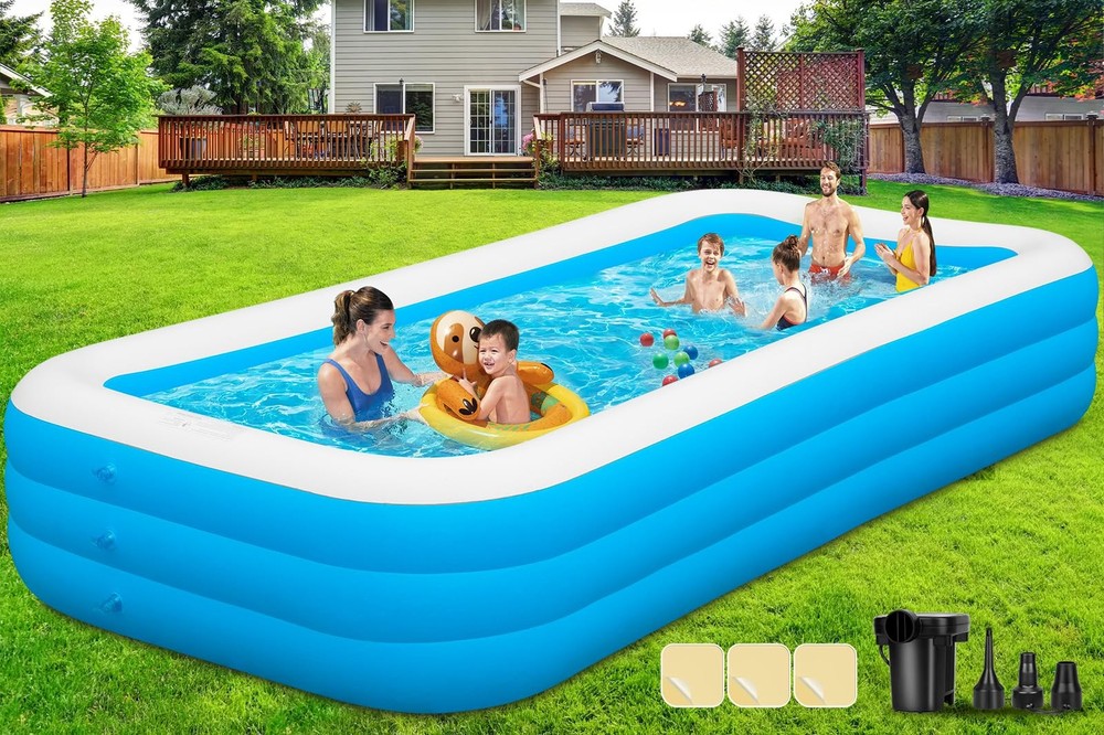 130-Inch Large Inflatable Pool with Pump - Oversized Thickened Blow Up Swimming Pool for Adults & Kids