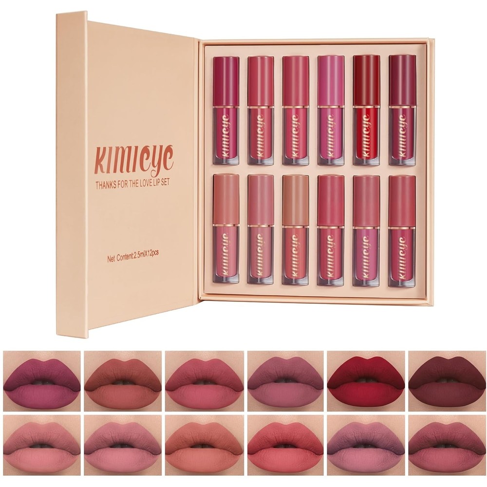12-Color Matte Liquid Lipstick Kit, Long-Lasting Waterproof Lip Tint