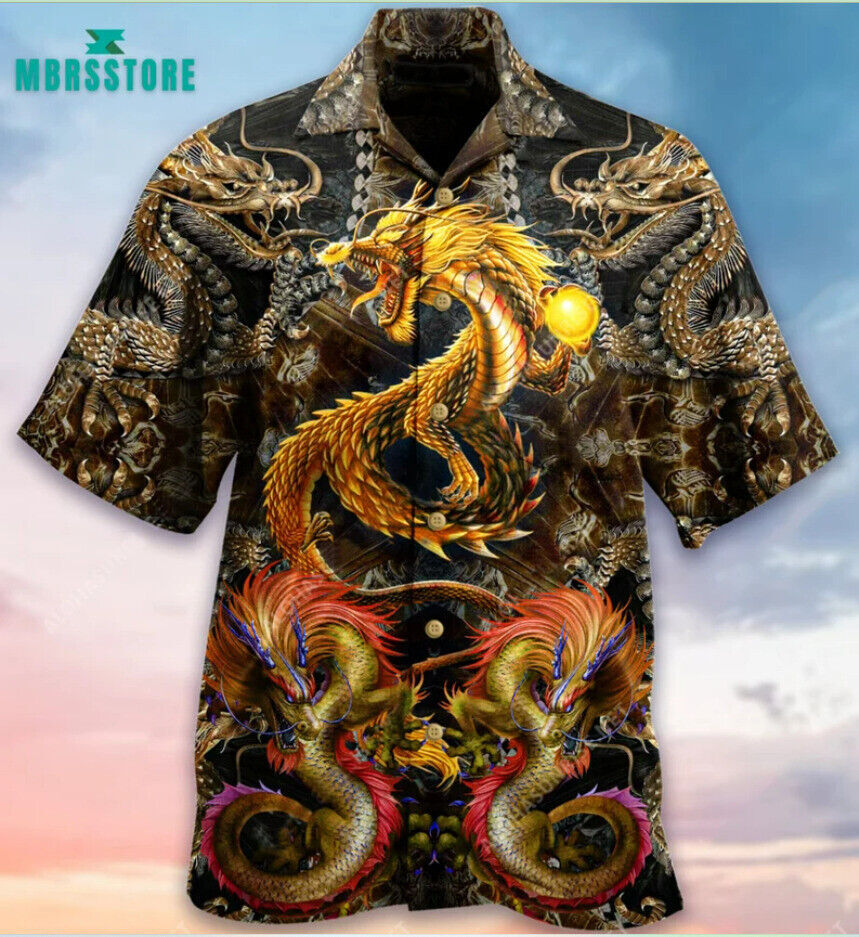 Golden Dragon 3D HAWAII SHIRT All Over Print Best Price Father Day Gift Us Size-image