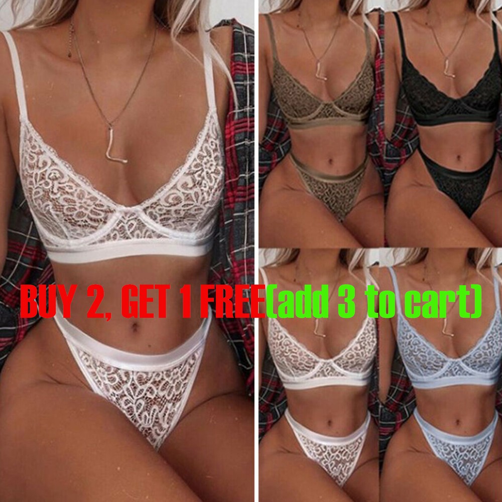 Women Sexy Lace Lingerie Underwear Set Top Bra Thong Nightwear Sleepwear Push Up