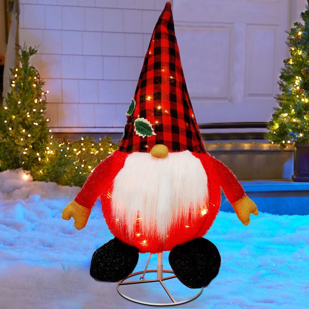 Pre-Lit Pop-Up Plush Xmas Gnome with Built-In Lights for Festive Christmas Decor