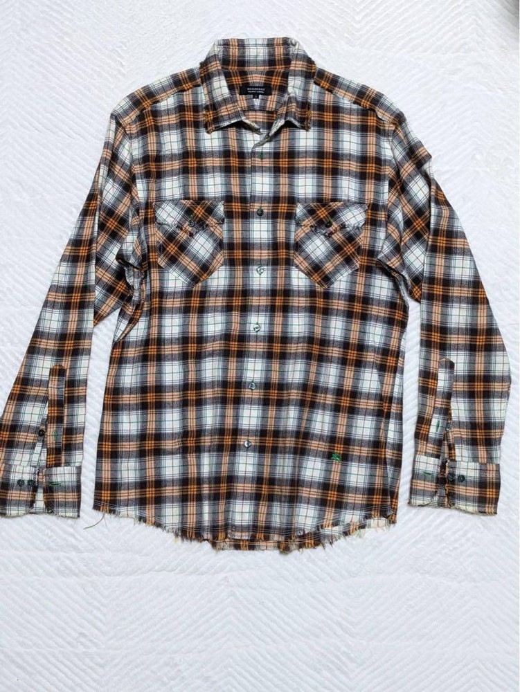 Burberry Black Label Orange White Brown Flannel Shirt Long Sleeve Size 3 L F/S f