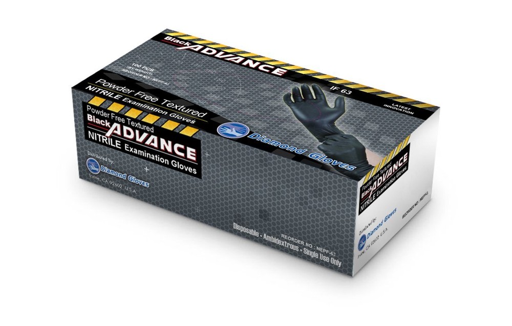 Black Advance Nitrile Examination Powder Free Gloves, Black, 6.3 mil, Heavy D...