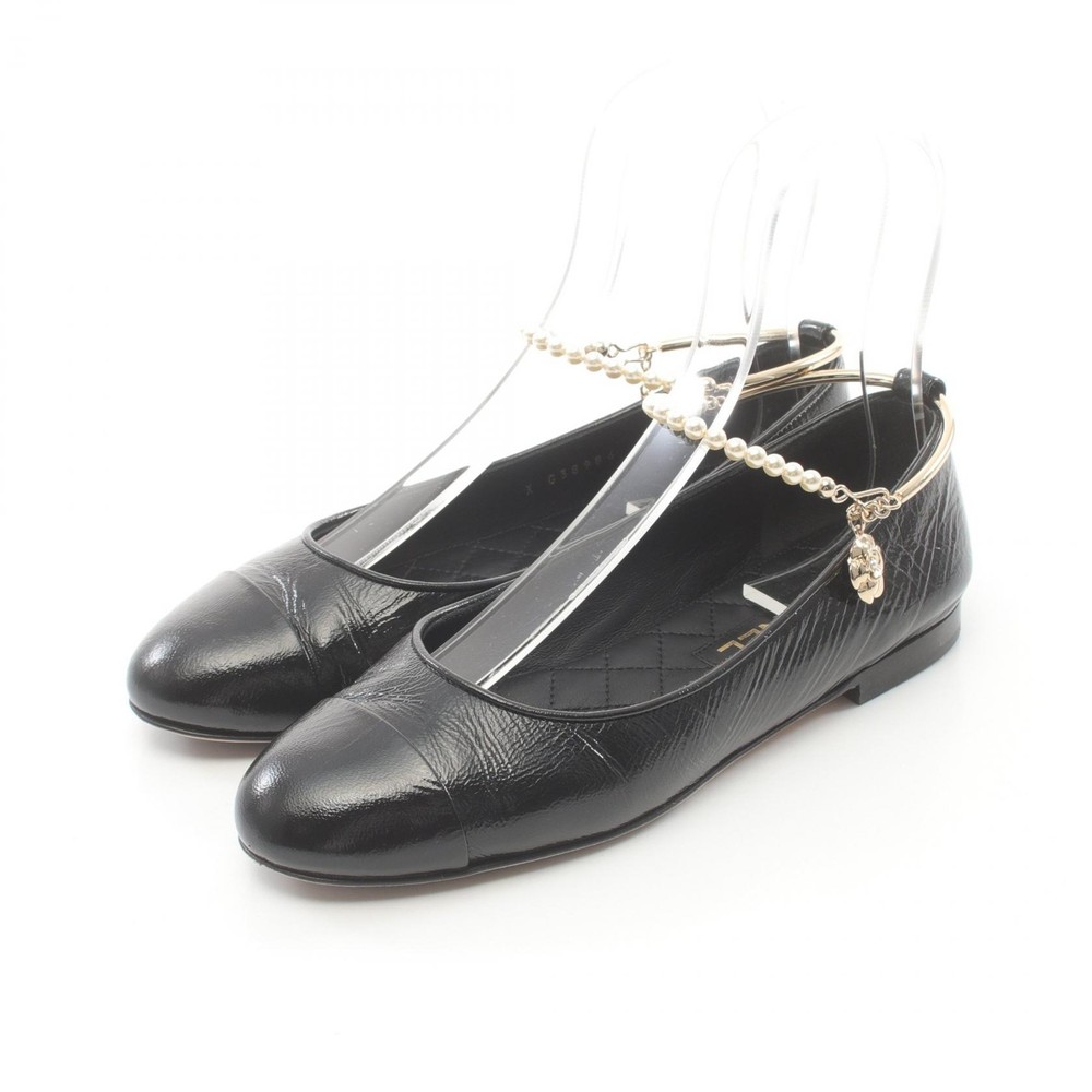 CHANEL COCO Mark pumps size 37 black leather flats G38986 preowned