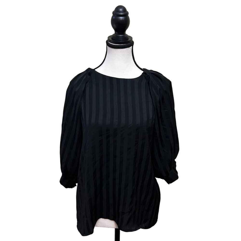 Entro Black Striped Puff Sleeve Top Blouse Women's Size S Career Casual
