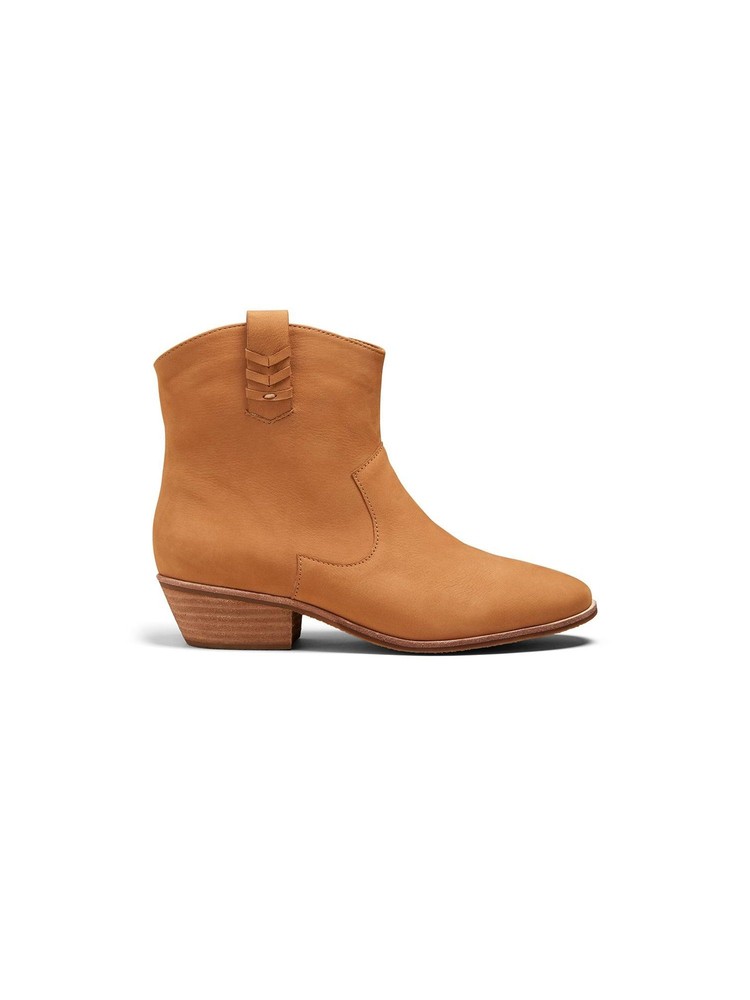 JACK ROGERS Womens Brown V-Stitch Stella Toe Block Heel Leather Booties 10 M